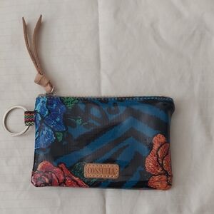 Consuela Blue Multi Floral Zebra Card Pouch with Key Ring